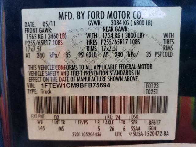 Photo 10 from auction – 2011 FORD F150 SUPER with VIN 1FTEW1CM9BFB75694