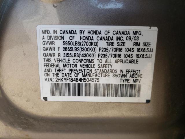 Photo 10 from auction – 2004 HONDA PILOT EX with VIN 2HKYF18464H504575