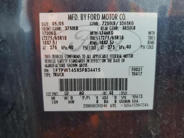 Photo 10 from auction – 2005 FORD F150 SUPER with VIN 1FTPW145X5FB34415