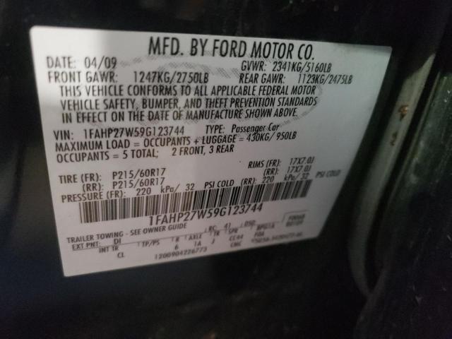 Photo 10 from auction – 2009 FORD TAURUS SEL with VIN 1FAHP27W59G123744