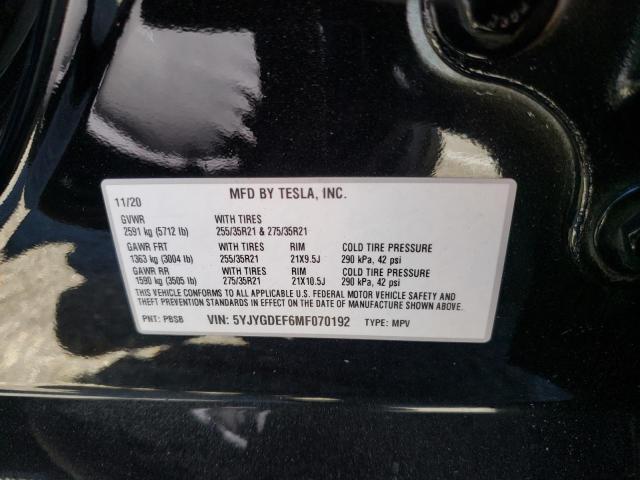 Photo 10 from auction – 2021 TESLA MODEL Y with VIN 5YJYGDEF6MF070192