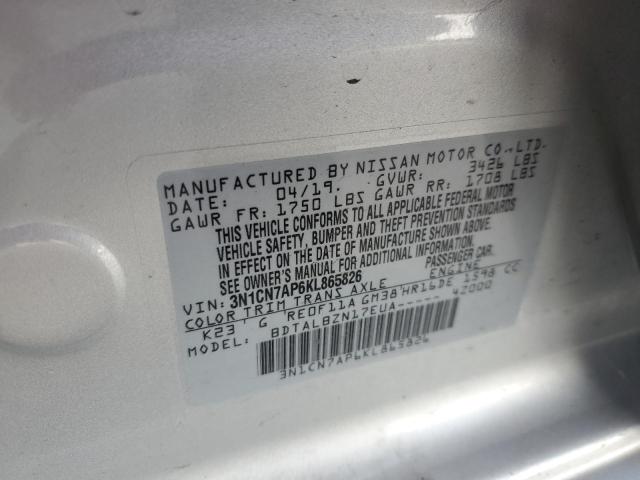 Photo 10 from auction – 2019 NISSAN VERSA S with VIN 3N1CN7AP6KL865826
