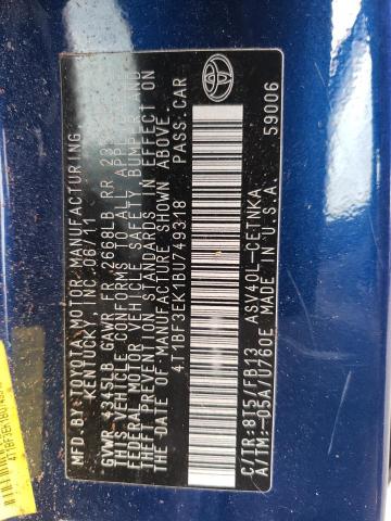 Photo 10 from auction – 2011 TOYOTA CAMRY BASE with VIN 4T1BF3EK1BU749318