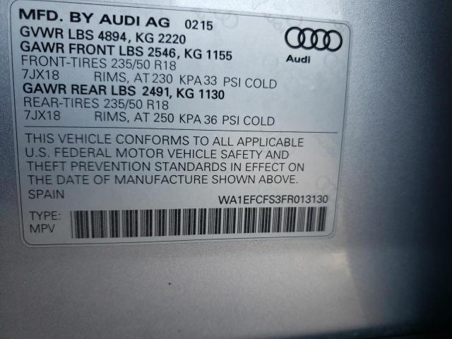 Photo 10 from auction – 2015 AUDI Q3 PREMIUM with VIN WA1EFCFS3FR013130