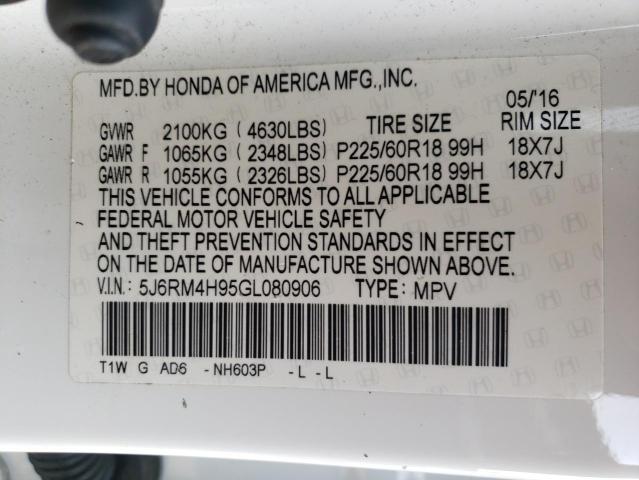 Photo 10 from auction – 2016 HONDA CR-V TOURI with VIN 5J6RM4H95GL080906