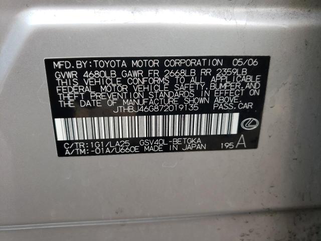 Photo 10 from auction – 2007 LEXUS ES 350 with VIN JTHBJ46G872019135