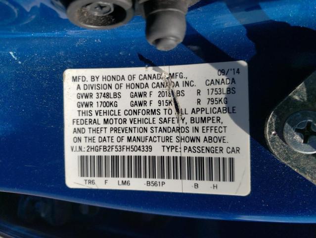 Photo 10 from auction – 2015 HONDA CIVIC LX with VIN 2HGFB2F53FH504339