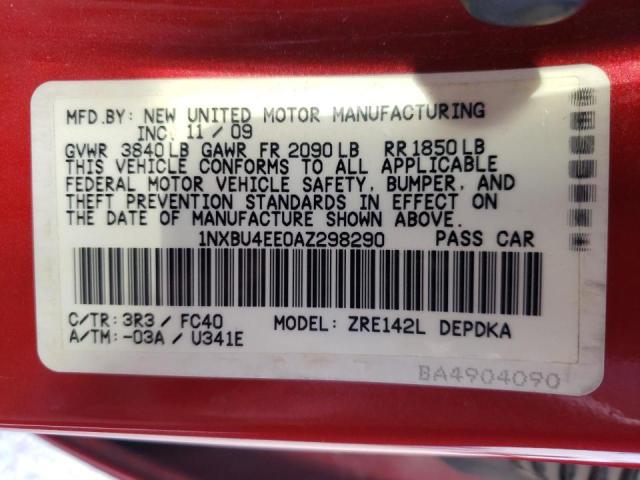 Photo 10 from auction – 2010 TOYOTA COROLLA BA with VIN 1NXBU4EE0AZ298290