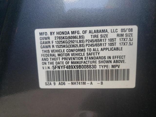 Photo 10 from auction – 2009 HONDA PILOT TOUR with VIN 5FNYF489X9B008830