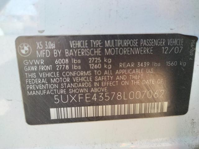 Photo 10 from auction – 2008 BMW X5 3.0I with VIN 5UXFE43578L007062