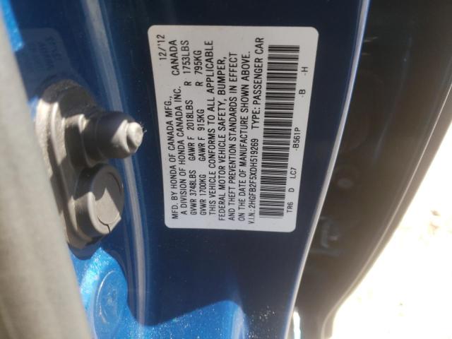 Photo 10 from auction – 2013 HONDA CIVIC LX with VIN 2HGFB2F5XDH519269