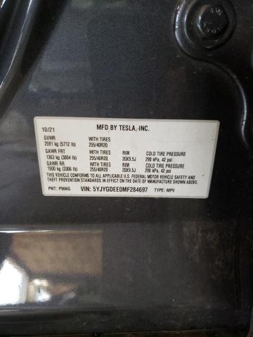 Photo 10 from auction – 2021 TESLA MODEL Y with VIN 5YJYGDEE0MF284697