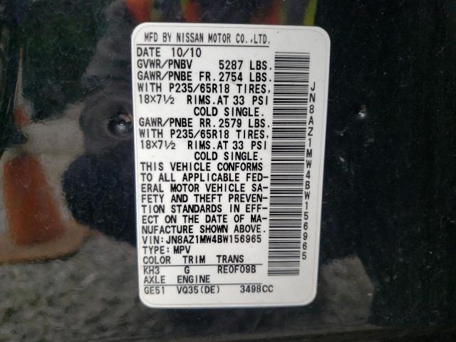 Photo 10 from auction – 2011 NISSAN MURANO S with VIN JN8AZ1MW4BW156965