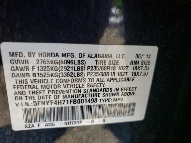 Photo 10 from auction – 2015 HONDA PILOT EXLN with VIN 5FNYF4H71FB001498