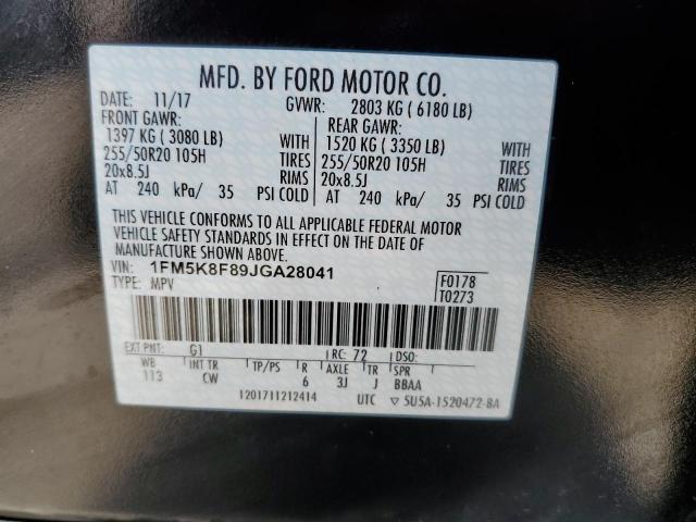 Photo 10 from auction – 2018 FORD EXPLORER L with VIN 1FM5K8F89JGA28041