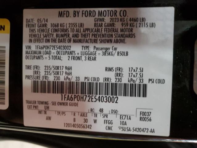 Photo 10 from auction – 2014 FORD FUSION SE with VIN 1FA6P0H72E5403002