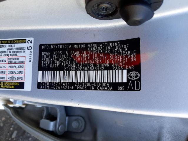Photo 10 from auction – 2008 TOYOTA COROLLA CE with VIN 2T1BR32E88C885462