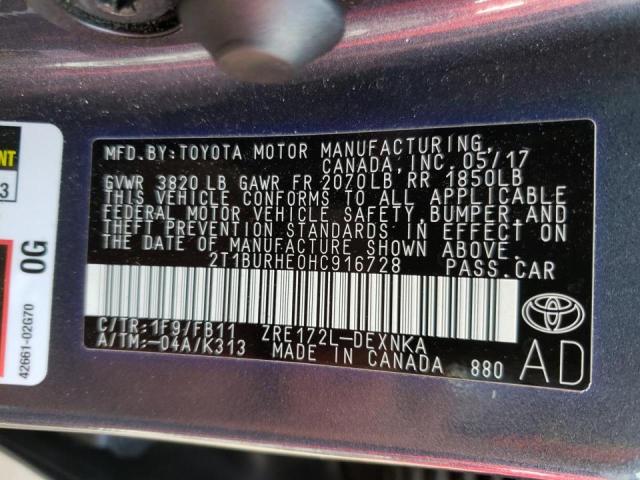 Photo 10 from auction – 2017 TOYOTA COROLLA L with VIN 2T1BURHE0HC916728
