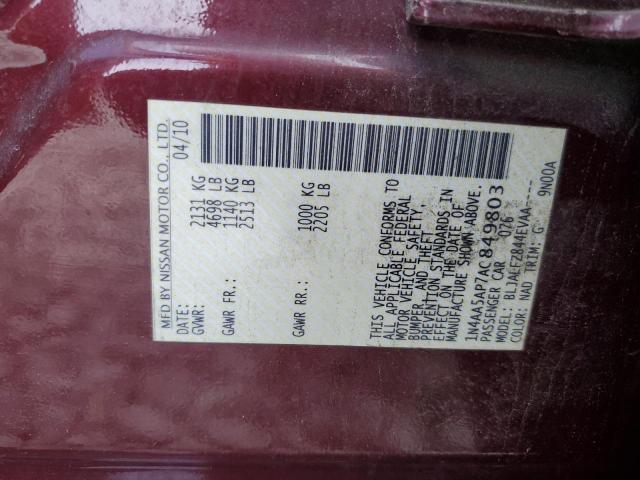 Photo 10 from auction – 2010 NISSAN MAXIMA S with VIN 1N4AA5AP7AC849803