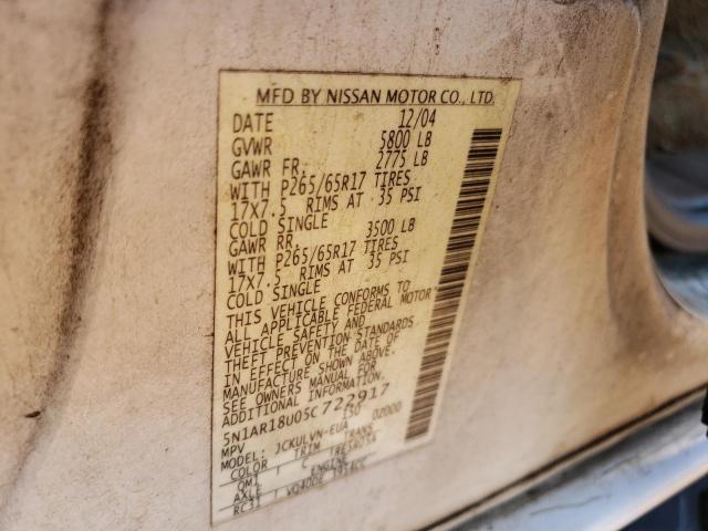 Photo 10 from auction – 2005 NISSAN PATHFINDER with VIN 5N1AR18U05C722917