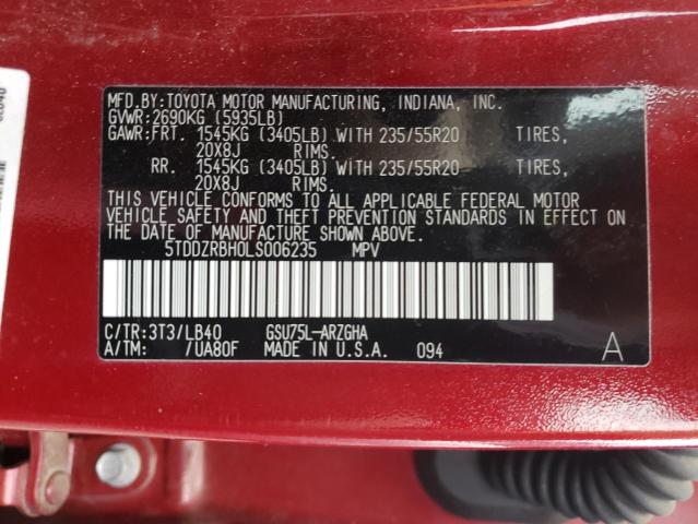 Photo 10 from auction – 2020 TOYOTA HIGHLANDER with VIN 5TDDZRBH0LS006235