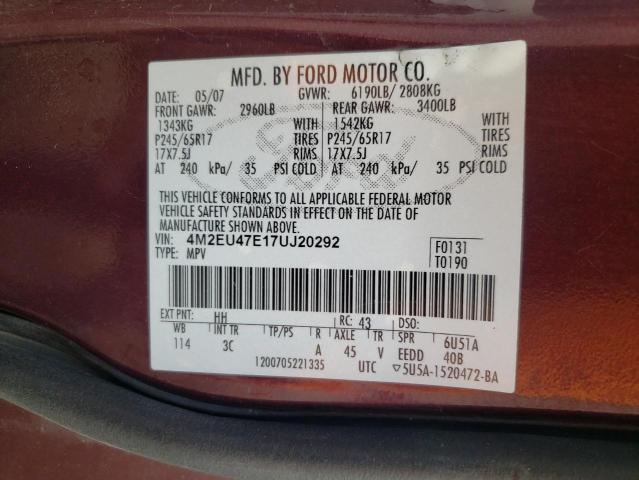 Photo 10 from auction – 2007 MERCURY MOUNTAINEE with VIN 4M2EU47E17UJ20292