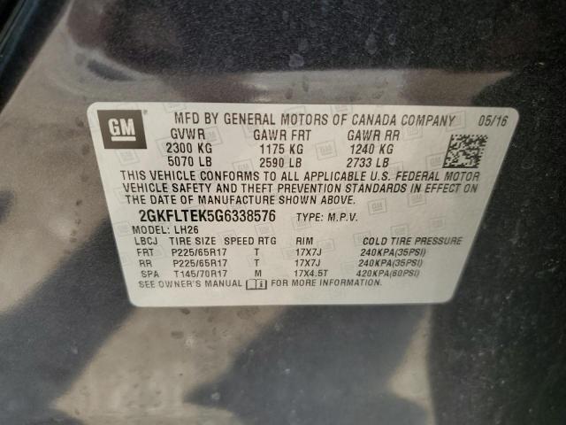 Photo 10 from auction – 2016 GMC TERRAIN SL with VIN 2GKFLTEK5G6338576