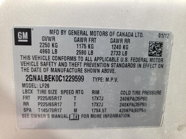 Photo 10 from auction – 2012 CHEVROLET EQUINOX LS with VIN 2GNALBEK0C1229599