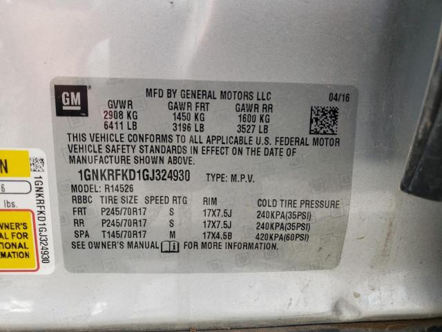 Photo 10 from auction – 2016 CHEVROLET TRAVERSE L with VIN 1GNKRFKD1GJ324930