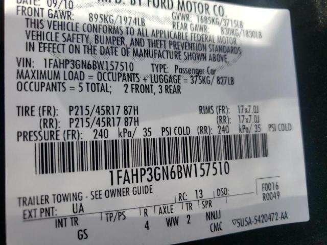 Photo 10 from auction – 2011 FORD FOCUS SES with VIN 1FAHP3GN6BW157510