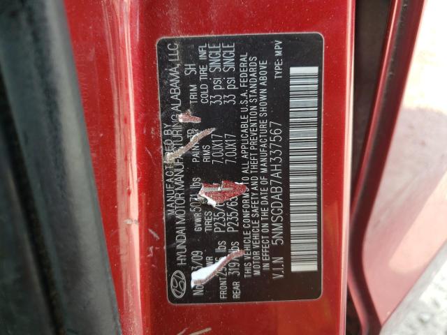 Photo 10 from auction – 2010 HYUNDAI SANTA FE G with VIN 5NMSGDAB7AH337567