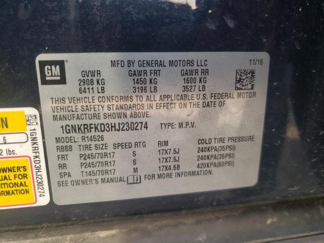 Photo 10 from auction – 2017 CHEVROLET TRAVERSE L with VIN 1GNKRFKD3HJ230274