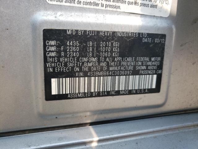 Photo 10 from auction – 2012 SUBARU LEGACY 2.5 with VIN 4S3BMBB64C3036092