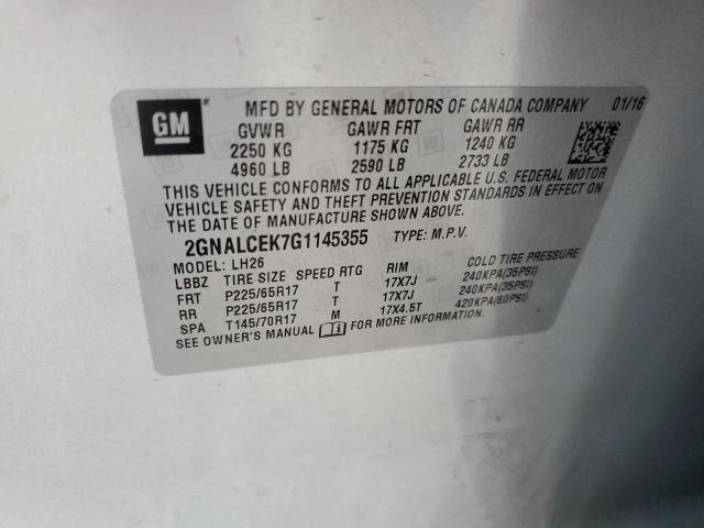 Photo 10 from auction – 2016 CHEVROLET EQUINOX LT with VIN 2GNALCEK7G1145355