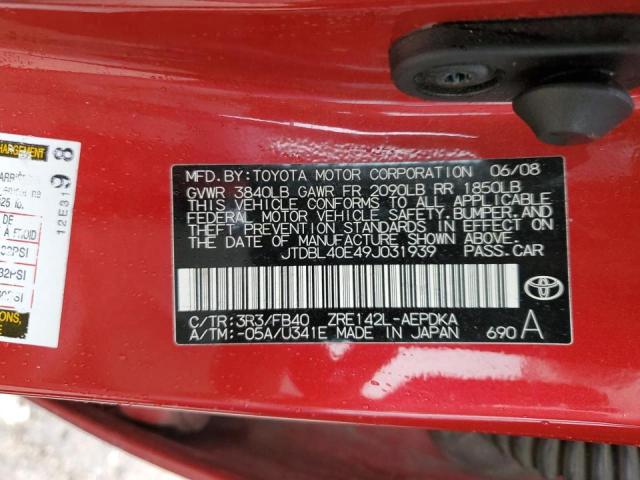 Photo 10 from auction – 2009 TOYOTA COROLLA BA with VIN JTDBL40E49J031939