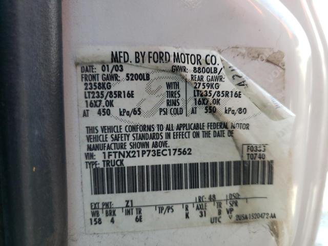 Photo 10 from auction – 2003 FORD F250 SUPER with VIN 1FTNX21P73EC17562