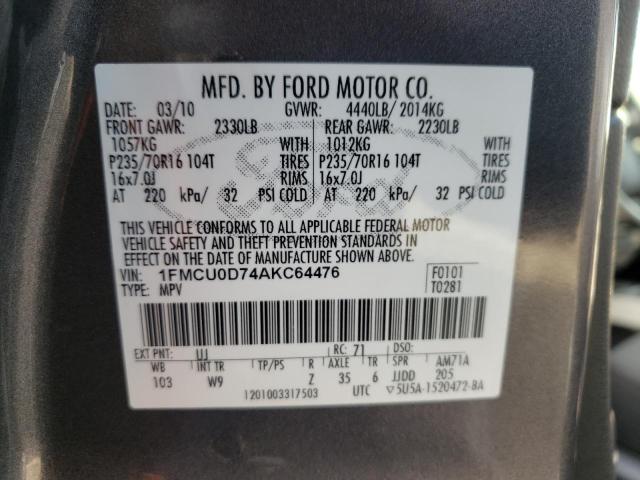 Photo 10 from auction – 2010 FORD ESCAPE XLT with VIN 1FMCU0D74AKC64476