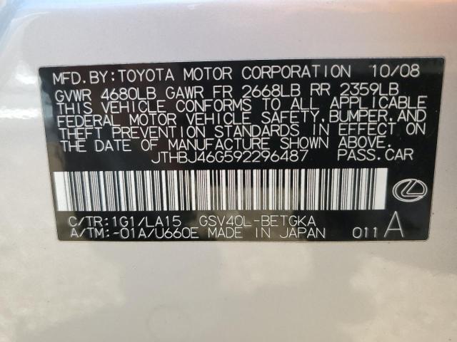 Photo 10 from auction – 2009 LEXUS ES 350 with VIN JTHBJ46G592296487