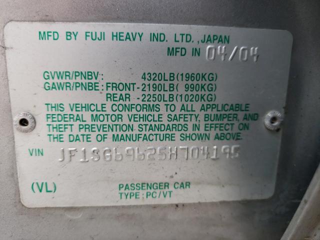 Photo 10 from auction – 2005 SUBARU FORESTER 2 with VIN JF1SG69625H704195