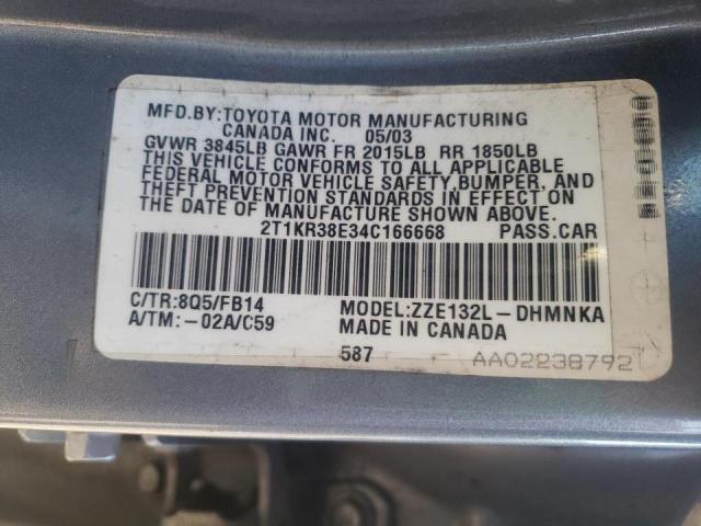 Photo 10 from auction – 2004 TOYOTA COROLLA MA with VIN 2T1KR38E34C166668