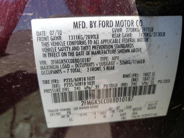 Photo 10 from auction – 2011 FORD FLEX SEL with VIN 2FMGK5CC0BBD10187