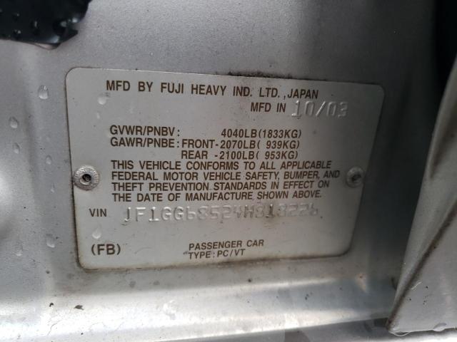 Photo 10 from auction – 2004 SUBARU IMPREZA OU with VIN JF1GG68524H818226