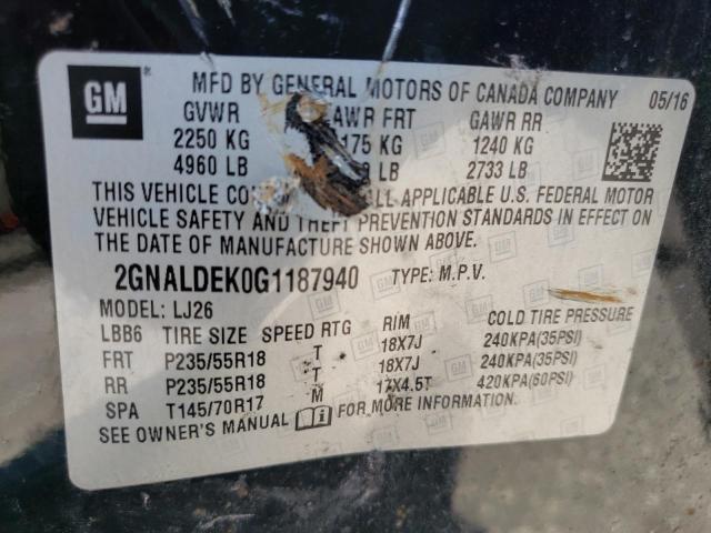 Photo 10 from auction – 2016 CHEVROLET EQUINOX LT with VIN 2GNALDEK0G1187940