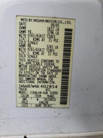 Photo 10 from auction – 2006 NISSAN FRONTIER C with VIN 1N6AD07W46C402854