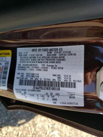 Photo 10 from auction – 2019 FORD FUSION SE with VIN 3FA6P0LU5KR100558