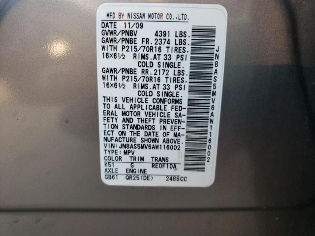 Photo 10 from auction – 2010 NISSAN ROGUE with VIN JN8AS5MV6AW116002