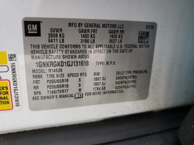 Photo 10 from auction – 2016 CHEVROLET TRAVERSE L with VIN 1GNKRGKD1GJ131618