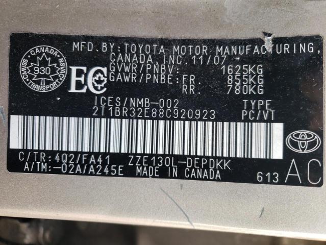Zdjęcie 10 z aukcji – 2008 TOYOTA COROLLA CE z VIN 2T1BR32E88C920923