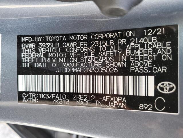 Photo 10 from auction – 2022 TOYOTA COROLLA L with VIN JTDDPMAE2N3005026