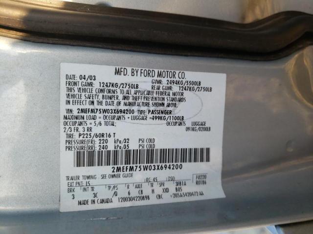 Photo 10 from auction – 2003 MERCURY GRAND MARQ with VIN 2MEFM75W03X694200